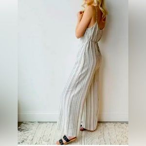 NWT All in Favor Maisie Jumpsuit, black & white striped, size M